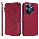For Tecno Camon 20 4G / 20 Pro 4G Butterfly Love Flower Multi-card Zipper Wallet Leather Phone Case(Wine Red) - 2
