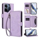 For Tecno Camon 20 4G / 20 Pro 4G Butterfly Love Flower Multi-card Zipper Wallet Leather Phone Case(Light Purple) - 1