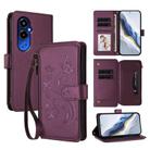 For Tecno Pova 4 Pro Butterfly Love Flower Multi-card Zipper Wallet Leather Phone Case(Dark Purple) - 1