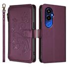 For Tecno Pova 4 Pro Butterfly Love Flower Multi-card Zipper Wallet Leather Phone Case(Dark Purple) - 2