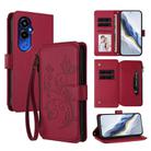For Tecno Pova 4 Pro Butterfly Love Flower Multi-card Zipper Wallet Leather Phone Case(Wine Red) - 1