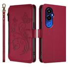 For Tecno Pova 4 Pro Butterfly Love Flower Multi-card Zipper Wallet Leather Phone Case(Wine Red) - 2
