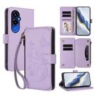 For Tecno Pova 4 Pro Butterfly Love Flower Multi-card Zipper Wallet Leather Phone Case(Light Purple) - 1