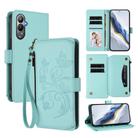 For Tecno Pova 4 Butterfly Love Flower Multi-card Zipper Wallet Leather Phone Case(Mint Green) - 1