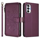 For Tecno Pova 3 Butterfly Love Flower Multi-card Zipper Wallet Leather Phone Case(Dark Purple) - 2