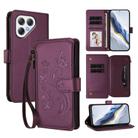 For Tecno Pova 7 4G Butterfly Love Flower Multi-card Zipper Wallet Leather Phone Case(Dark Purple) - 1