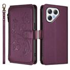 For Tecno Pova 7 4G Butterfly Love Flower Multi-card Zipper Wallet Leather Phone Case(Dark Purple) - 2