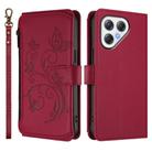 For Tecno Pova 7 4G Butterfly Love Flower Multi-card Zipper Wallet Leather Phone Case(Wine Red) - 2