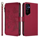 For Tecno Pova Neo 2 Butterfly Love Flower Multi-card Zipper Wallet Leather Phone Case(Wine Red) - 2