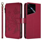 For Tecno Pova Neo 3 Butterfly Love Flower Multi-card Zipper Wallet Leather Phone Case(Wine Red) - 2