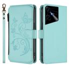 For Tecno Pova Neo 3 Butterfly Love Flower Multi-card Zipper Wallet Leather Phone Case(Mint Green) - 2