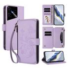 For Tecno Pova Neo 3 Butterfly Love Flower Multi-card Zipper Wallet Leather Phone Case(Light Purple) - 1