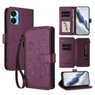 For Tecno Spark 9T / 9 Pro Butterfly Love Flower Multi-card Zipper Wallet Leather Phone Case(Dark Purple) - 1