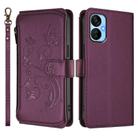 For Tecno Spark 9T / 9 Pro Butterfly Love Flower Multi-card Zipper Wallet Leather Phone Case(Dark Purple) - 2