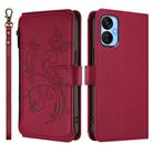For Tecno Spark 9T / 9 Pro Butterfly Love Flower Multi-card Zipper Wallet Leather Phone Case(Wine Red) - 2