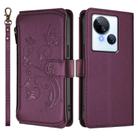 For Tecno Spark 10 5G Butterfly Love Flower Multi-card Zipper Wallet Leather Phone Case(Dark Purple) - 2