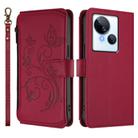 For Tecno Spark 10 5G Butterfly Love Flower Multi-card Zipper Wallet Leather Phone Case(Wine Red) - 2