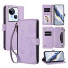 For Tecno Spark 10 5G Butterfly Love Flower Multi-card Zipper Wallet Leather Phone Case(Light Purple) - 1