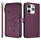 For Tecno Spark 10 Pro Magic Butterfly Love Flower Multi-card Zipper Wallet Leather Phone Case(Dark Purple) - 2