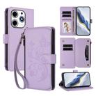For Tecno Spark 10 Pro Magic Butterfly Love Flower Multi-card Zipper Wallet Leather Phone Case(Light Purple) - 1