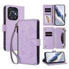 For Tecno Spark 10C / 10 4G Butterfly Love Flower Multi-card Zipper Wallet Leather Phone Case(Light Purple) - 1
