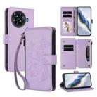 For Tecno Spark 20 Pro+ 4G Butterfly Love Flower Multi-card Zipper Wallet Leather Phone Case(Light Purple) - 1