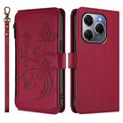 For Tecno Spark 20 Pro 5G Butterfly Love Flower Multi-card Zipper Wallet Leather Phone Case(Wine Red) - 2