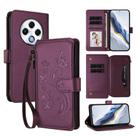 For Tecno Spark 30 4G Butterfly Love Flower Multi-card Zipper Wallet Leather Phone Case(Dark Purple) - 1