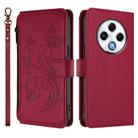 For Tecno Spark 30 4G Butterfly Love Flower Multi-card Zipper Wallet Leather Phone Case(Wine Red) - 2