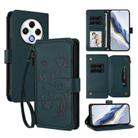For Tecno Spark 30 4G Butterfly Love Flower Multi-card Zipper Wallet Leather Phone Case(Dark Green) - 1