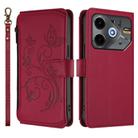 For Tecno Spark 30 5G / Pova 6 Neo 5G Butterfly Love Flower Multi-card Zipper Wallet Leather Phone Case(Wine Red) - 2