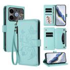 For Tecno Spark 30 5G / Pova 6 Neo 5G Butterfly Love Flower Multi-card Zipper Wallet Leather Phone Case(Mint Green) - 1