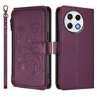 For Tecno Spark 30 Pro 4G Butterfly Love Flower Multi-card Zipper Wallet Leather Phone Case(Dark Purple) - 2