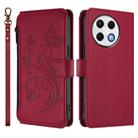 For Tecno Spark 30 Pro 4G Butterfly Love Flower Multi-card Zipper Wallet Leather Phone Case(Wine Red) - 2