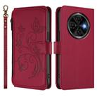 For Tecno Spark 30C 4G Butterfly Love Flower Multi-card Zipper Wallet Leather Phone Case(Wine Red) - 2