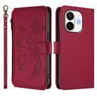 For Tecno Spark 30C 5G / Pop 9 5G Butterfly Love Flower Multi-card Zipper Wallet Leather Phone Case(Wine Red) - 2