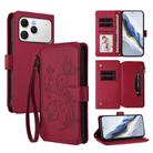 For Tecno Spark 40 4G Butterfly Love Flower Multi-card Zipper Wallet Leather Phone Case(Wine Red) - 1