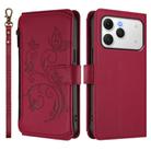 For Tecno Spark 40 4G Butterfly Love Flower Multi-card Zipper Wallet Leather Phone Case(Wine Red) - 2