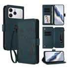 For Tecno Spark 40 4G Butterfly Love Flower Multi-card Zipper Wallet Leather Phone Case(Dark Green) - 1