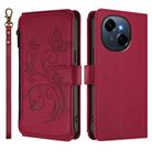 For Tecno Spark GO 2025 / 1S Butterfly Love Flower Multi-card Zipper Wallet Leather Phone Case(Wine Red) - 2