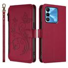 For Tecno Spark GO 2022 / 8C / 9 Butterfly Love Flower Multi-card Zipper Wallet Leather Phone Case(Wine Red) - 2