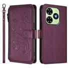 For Tecno Spark GO 2024 4G / 20 4G Butterfly Love Flower Multi-card Zipper Wallet Leather Phone Case(Dark Purple) - 2