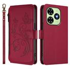 For Tecno Spark GO 2024 4G / 20 4G Butterfly Love Flower Multi-card Zipper Wallet Leather Phone Case(Wine Red) - 2