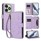 For Tecno Spark GO 2024 4G / 20 4G Butterfly Love Flower Multi-card Zipper Wallet Leather Phone Case(Light Purple) - 1