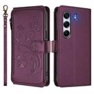 For Tecno Camon 40 Pro 4G Butterfly Love Flower Multi-card Zipper Wallet Leather Phone Case(Dark Purple) - 2