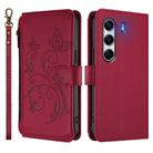 For Tecno Camon 40 Pro 4G Butterfly Love Flower Multi-card Zipper Wallet Leather Phone Case(Wine Red) - 2