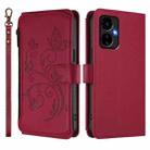 For Boost Mobile Celero 5G 2024 / 3 5G Butterfly Love Flower Multi-card Zipper Wallet Leather Phone Case(Wine Red) - 2