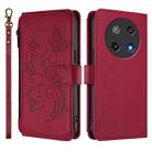 For Coolpad C16 Butterfly Love Flower Multi-card Zipper Wallet Leather Phone Case(Wine Red) - 2