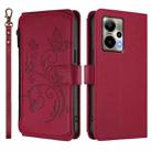For Cricket Outlast 5G 2024 Butterfly Love Flower Multi-card Zipper Wallet Leather Phone Case(Wine Red) - 2