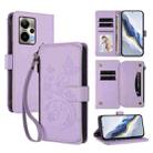 For Cricket Outlast 5G 2024 Butterfly Love Flower Multi-card Zipper Wallet Leather Phone Case(Light Purple) - 1